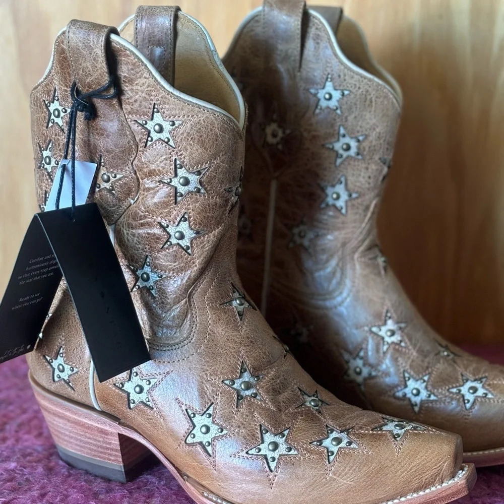 NEW Black Star Western Boots Womens Marfa Star Inlay Caramel  Sz 10B - Picture 9 of 9